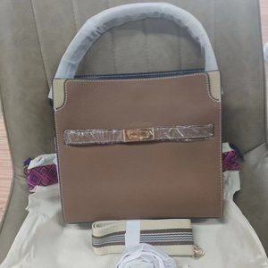 New Tory Burch Tigers Eye Pebbled Lee Radziwill Small Double Bag